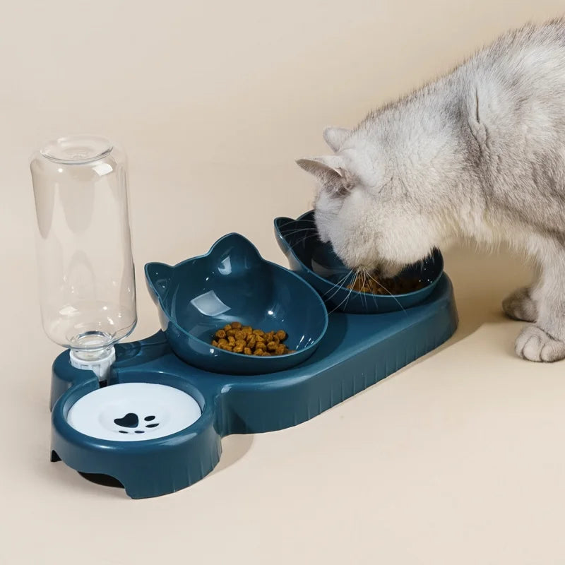 3-in-1 Tilted Pet Bowl – Cat & Dog Food and Water Feeder
