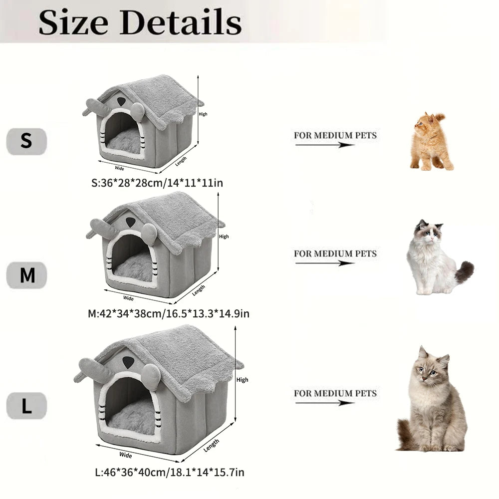 Detachable Cat House – Semi-Enclosed Velvet Pet Nest