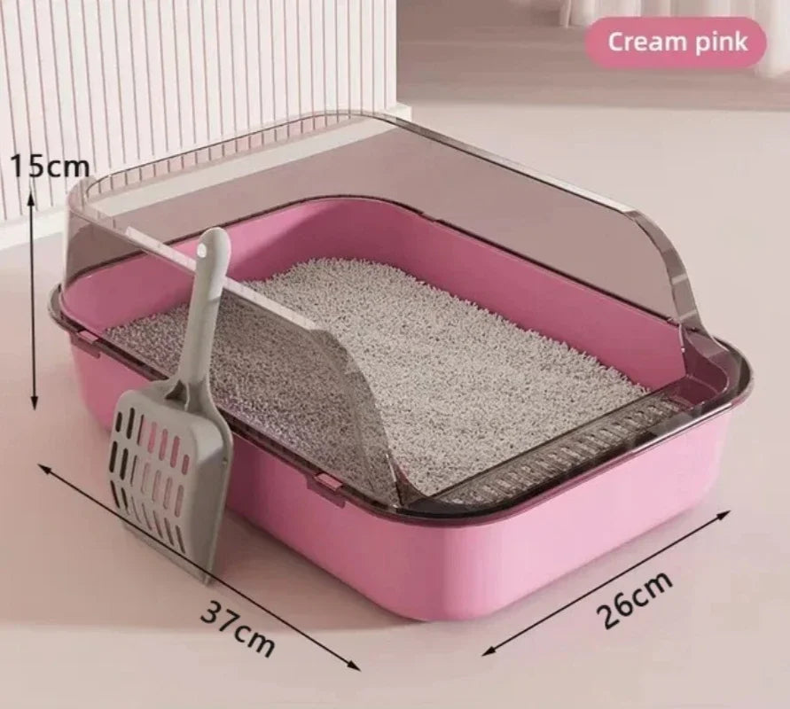Semi-Enclosed Cat Litter Box – Splashproof Tray for Cats & Kittens