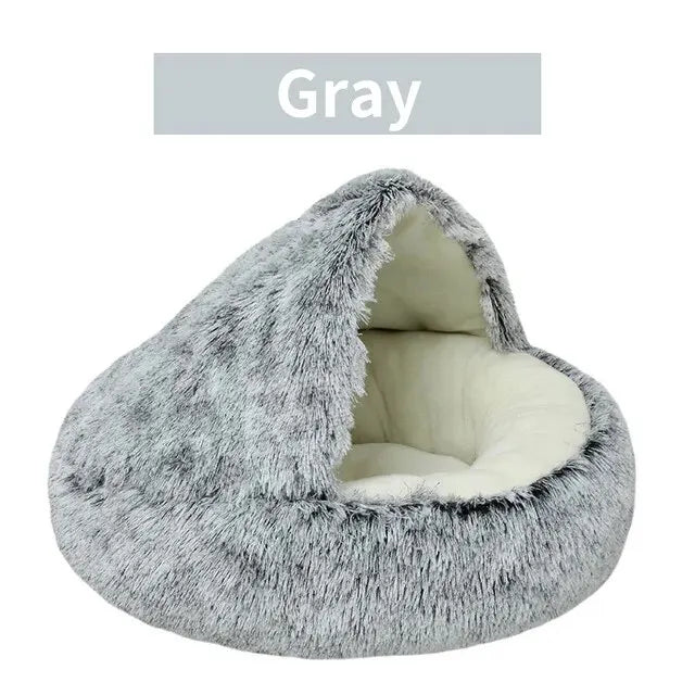 Plush Hooded Pet Bed – Fluffy 2-in-1 Cave for Cats & Small Dogs