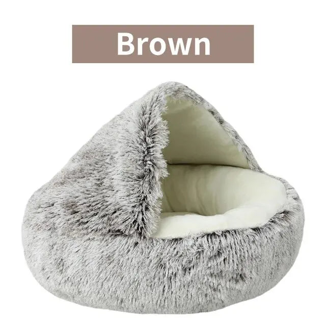Plush Hooded Pet Bed – Fluffy 2-in-1 Cave for Cats & Small Dogs
