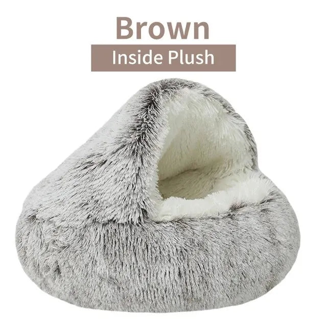 Plush Hooded Pet Bed – Fluffy 2-in-1 Cave for Cats & Small Dogs