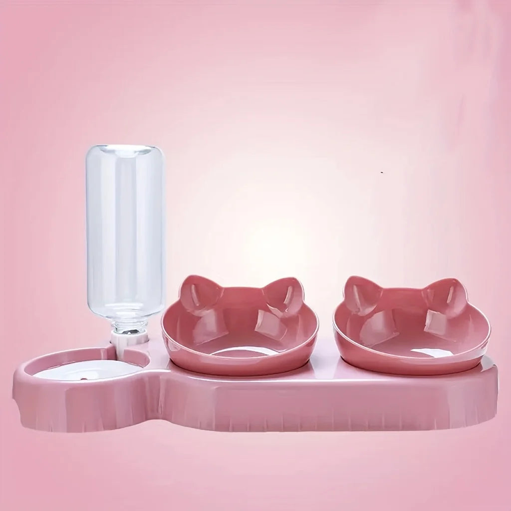 3-in-1 Tilted Pet Bowl – Cat & Dog Food and Water Feeder