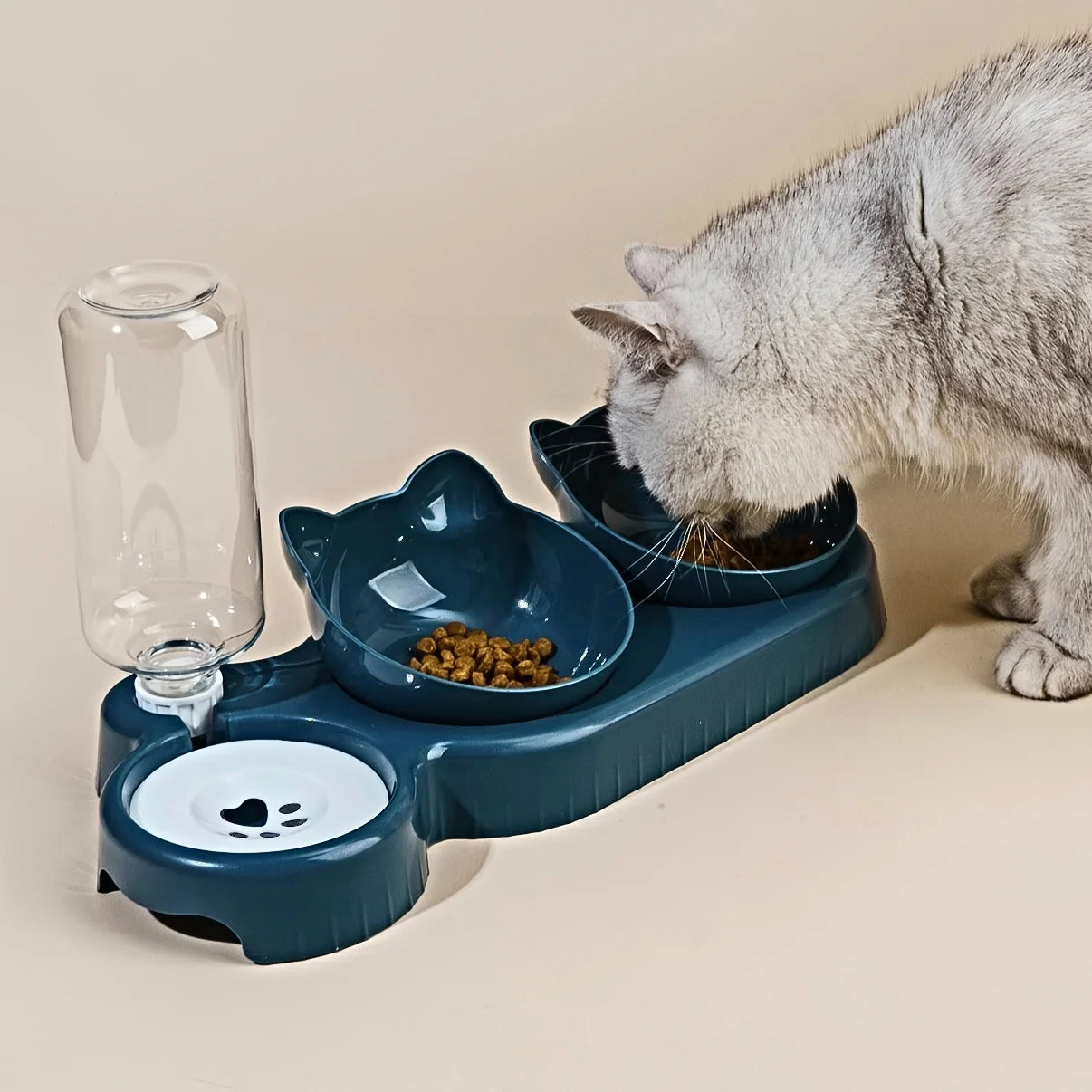 3-in-1 Tilted Pet Bowl – Cat & Dog Food and Water Feeder