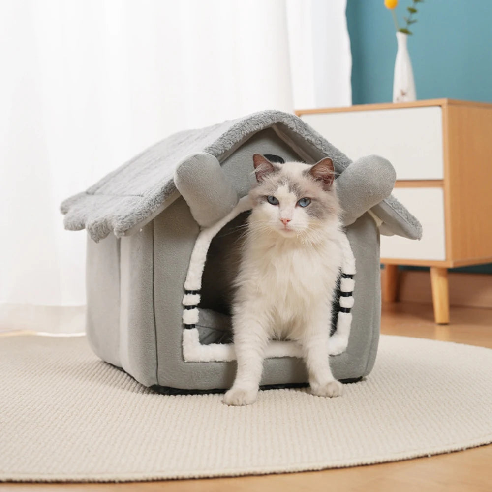 Detachable Cat House – Semi-Enclosed Velvet Pet Nest