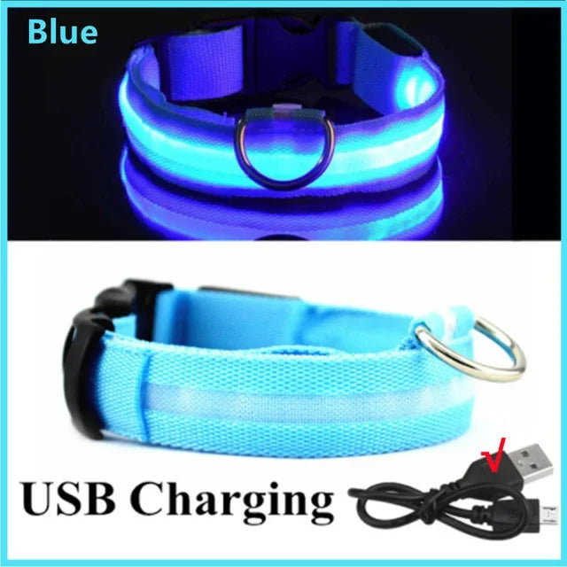 LED Glowing Dog Collar – Adjustable Flashing Night Safety Light