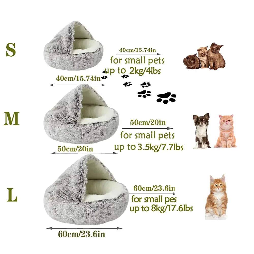 Plush Hooded Pet Bed – Fluffy 2-in-1 Cave for Cats & Small Dogs