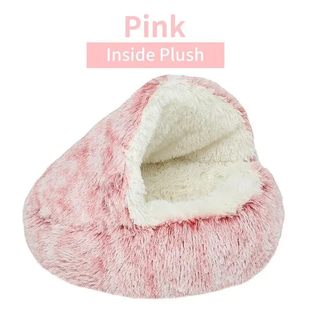 Plush Hooded Pet Bed – Fluffy 2-in-1 Cave for Cats & Small Dogs