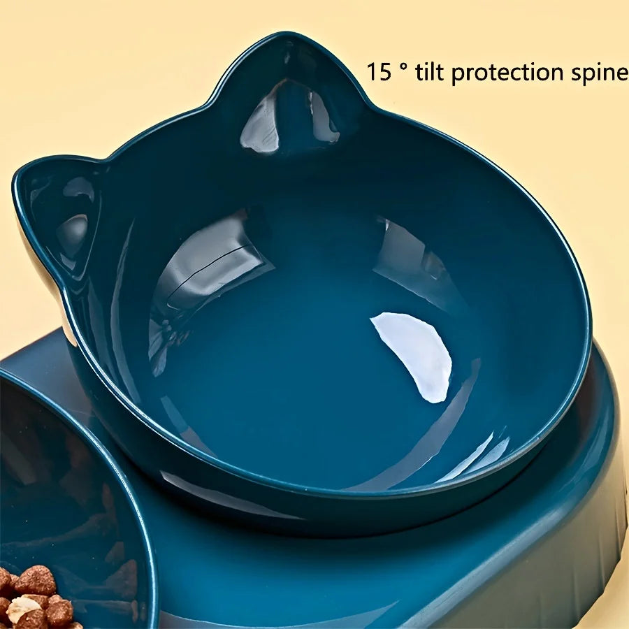 3-in-1 Tilted Pet Bowl – Cat & Dog Food and Water Feeder