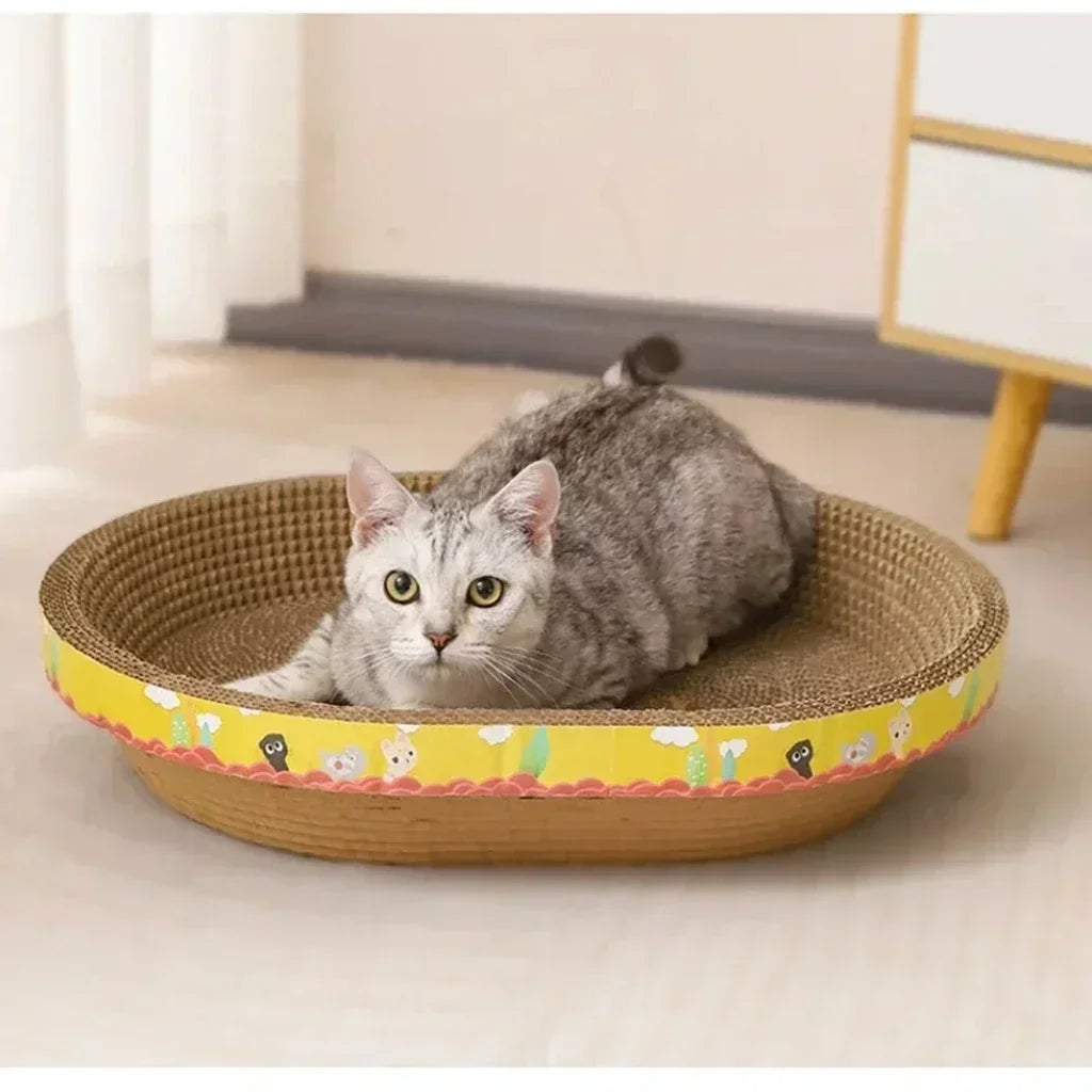Oval Cat Scratching Board – Corrugated Paper Claw Toy & Nest