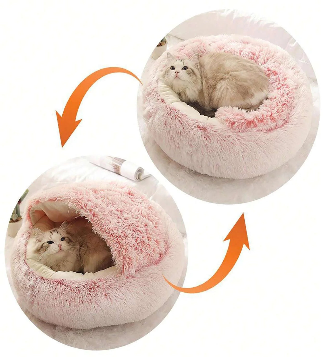 Plush Hooded Pet Bed – Fluffy 2-in-1 Cave for Cats & Small Dogs