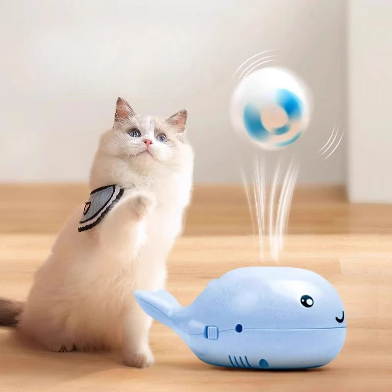 Whale-Shaped Interactive Cat Toy – Electric Floating Ball with USB Fan