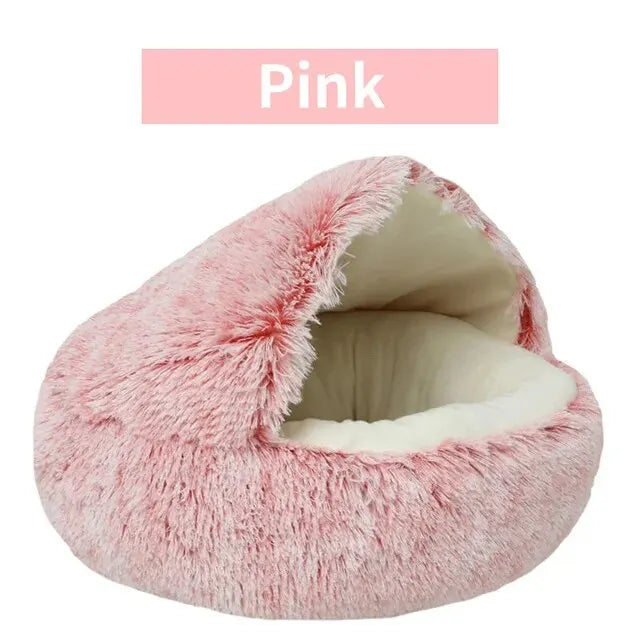 Plush Hooded Pet Bed – Fluffy 2-in-1 Cave for Cats & Small Dogs
