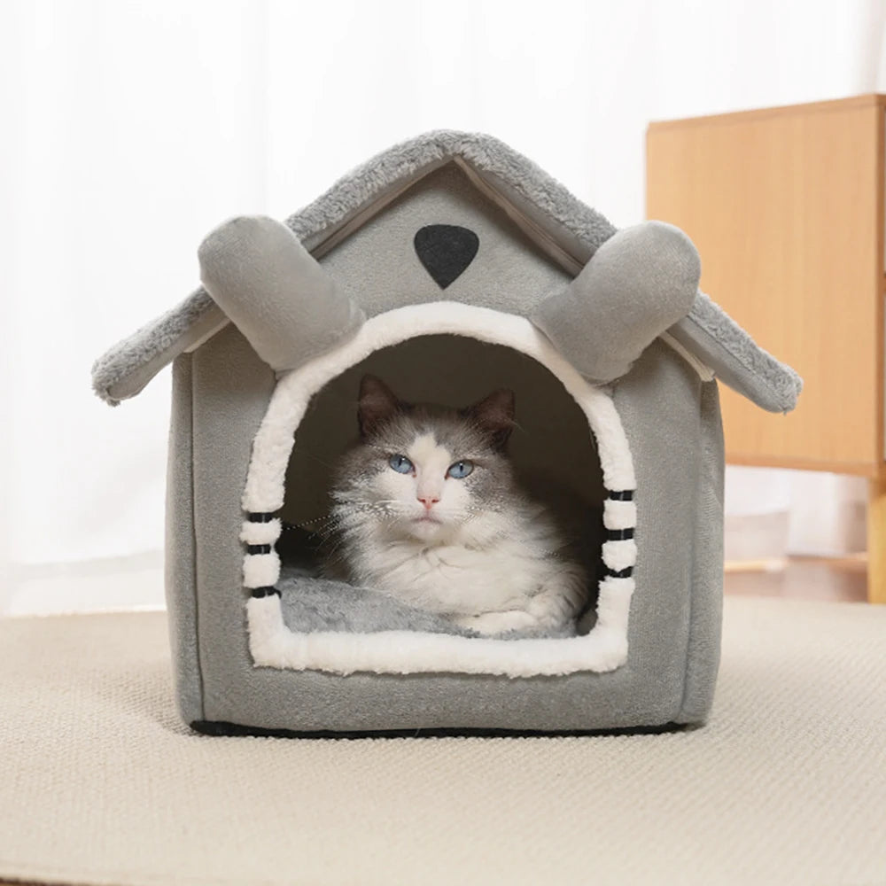 Detachable Cat House – Semi-Enclosed Velvet Pet Nest
