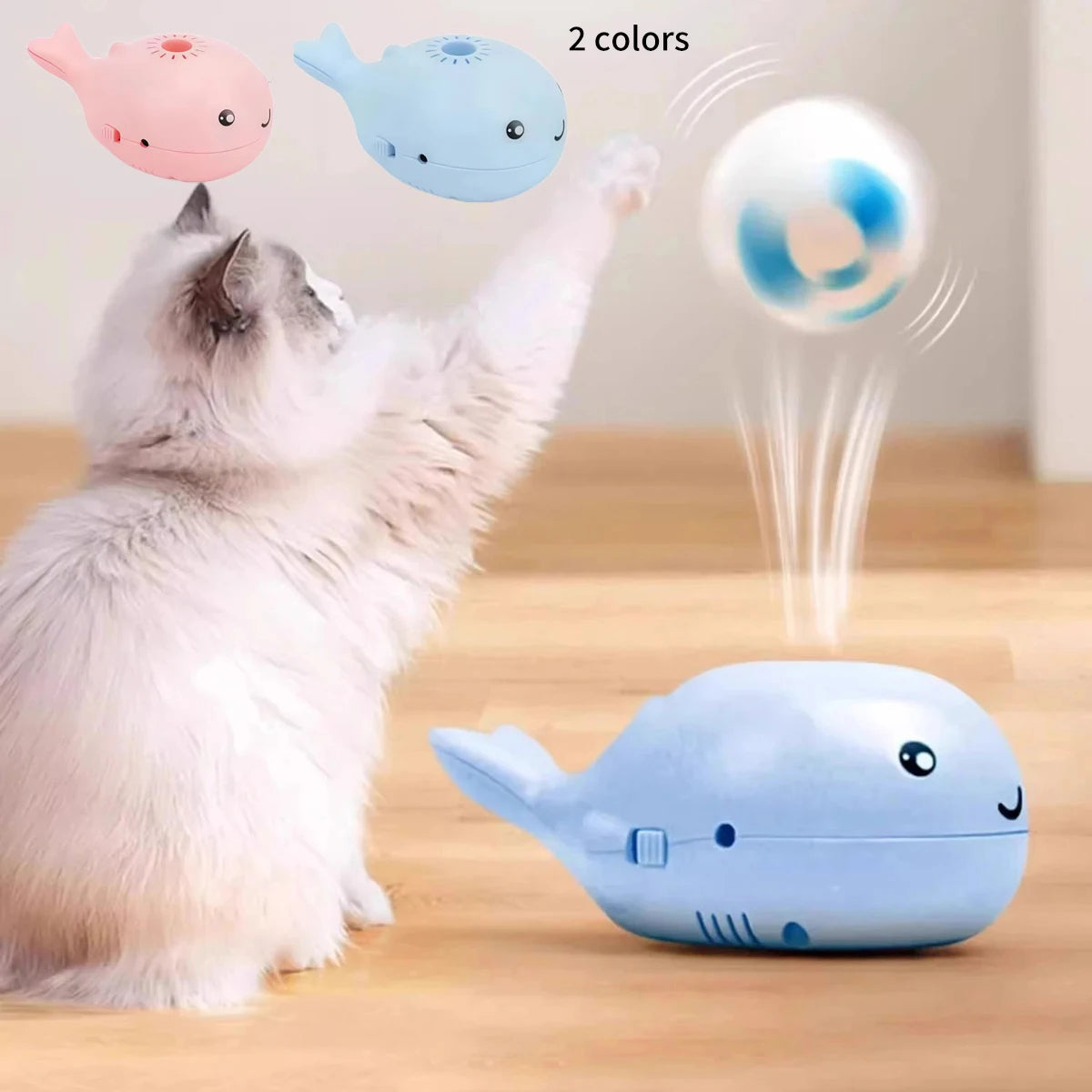 Whale-Shaped Interactive Cat Toy – Electric Floating Ball with USB Fan
