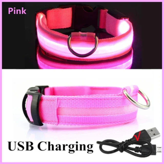 LED Glowing Dog Collar – Adjustable Flashing Night Safety Light
