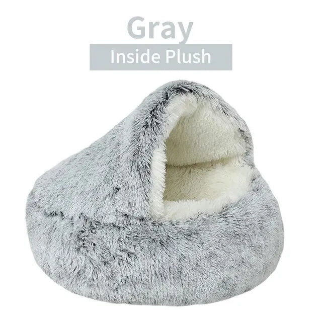 Plush Hooded Pet Bed – Fluffy 2-in-1 Cave for Cats & Small Dogs