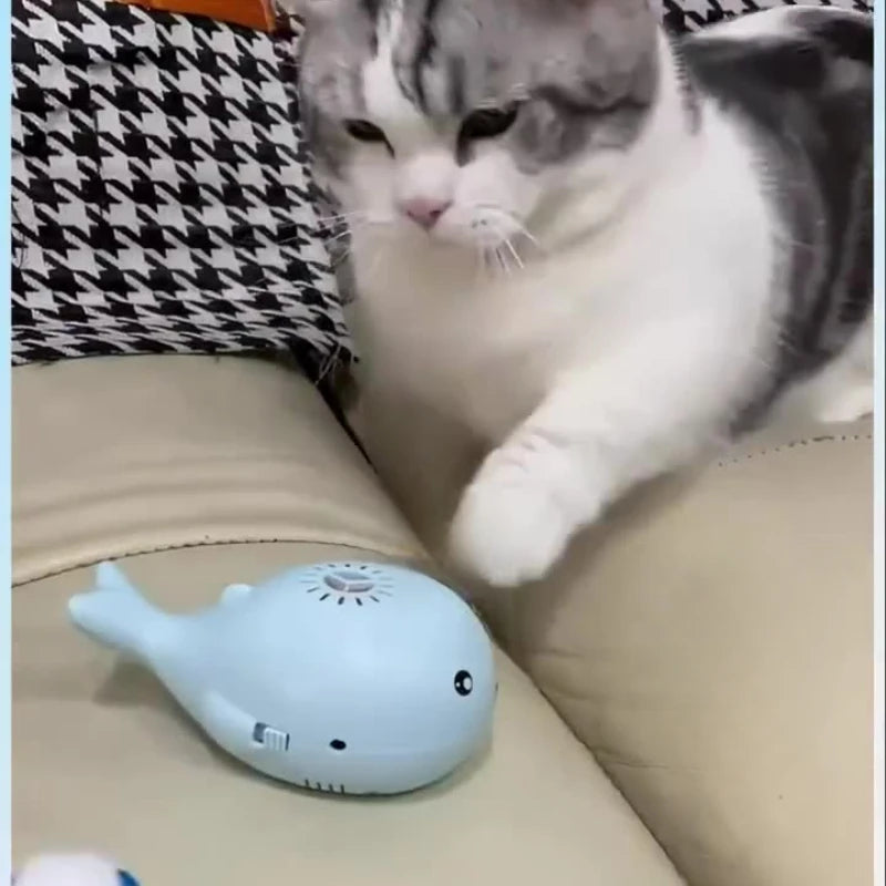 Whale-Shaped Interactive Cat Toy – Electric Floating Ball with USB Fan